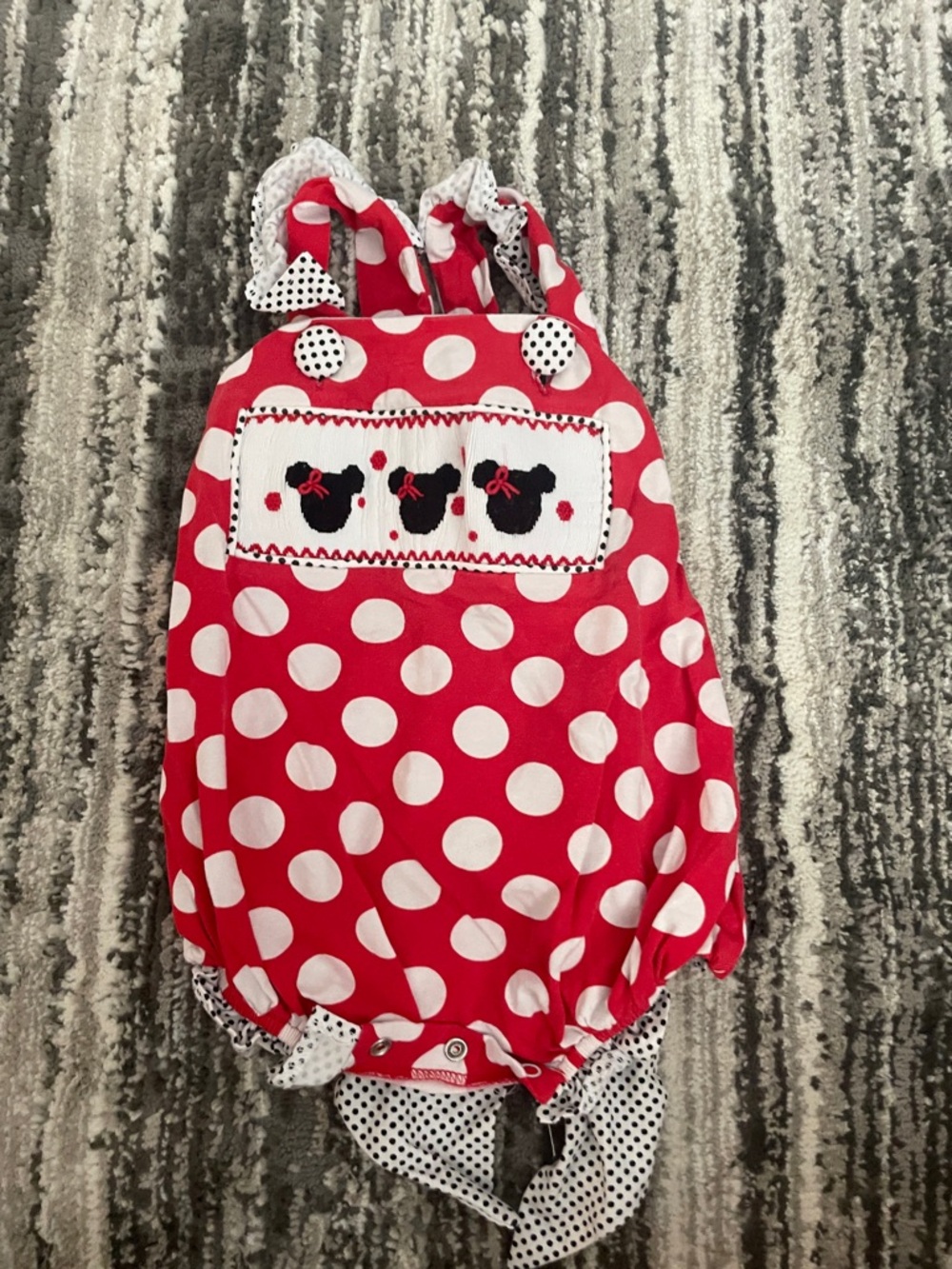 Red Polka Dot Girls' Bubble Romper with Playful Smocking